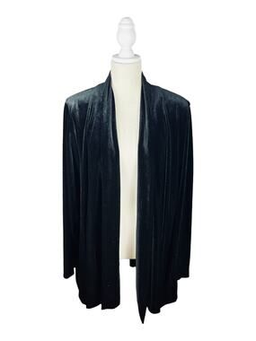 Vintage R&K Evening Black Velvet Duster Jacket Plus Size 22W Open Front Y2K